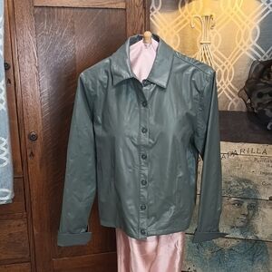 NWT. K-32 Gray faux leather Button-Up Jacket